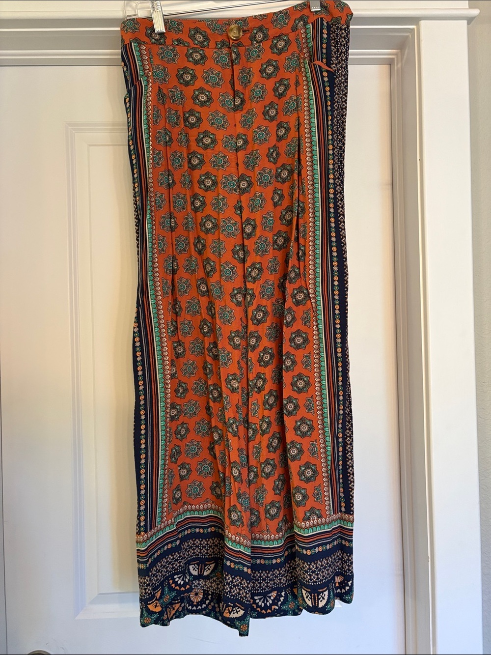 Anthropologie Women's Orange Patterned Boho Wide Leg Pants